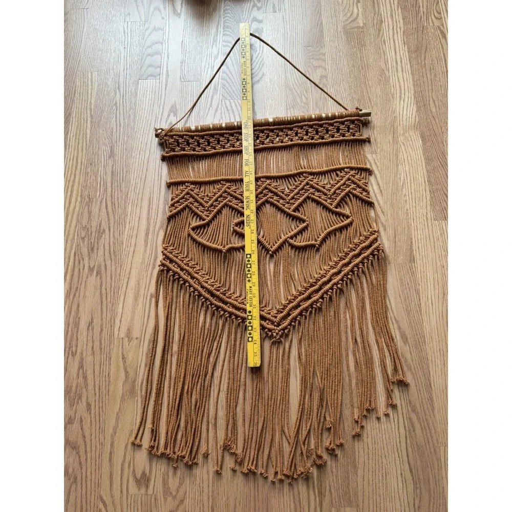 Large Boho Macrame Wall Hanging - Caramel Brown Woven Fiber Art - 32